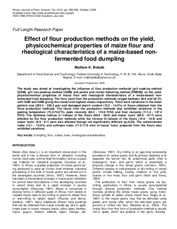 (PDF) Effect of flour production methods on the yield, physicochemical ...