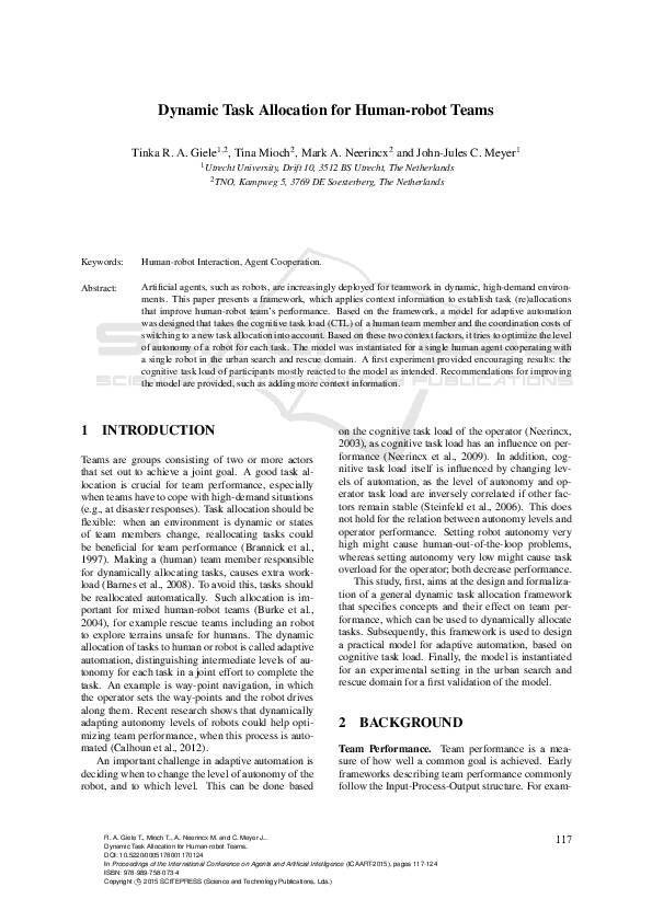 (PDF) Dynamic Task Allocation for Human-robot Teams