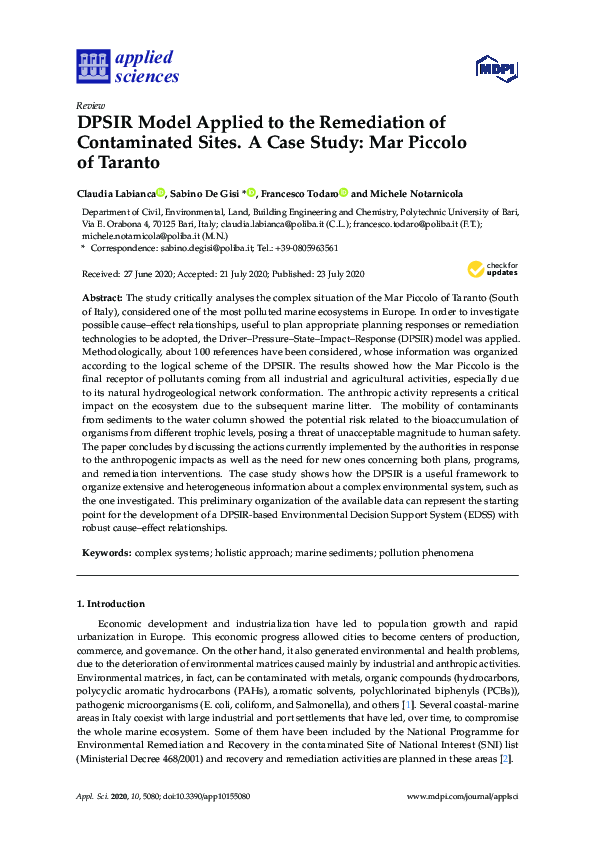 (PDF) DPSIR Model Applied to the Remediation of Contaminated Sites. A ...
