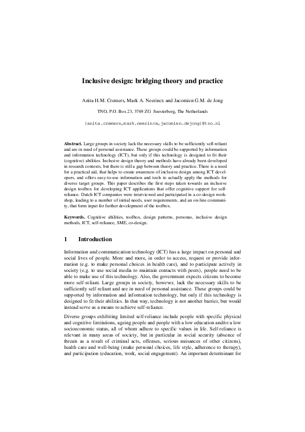 (PDF) Inclusive Design: Bridging Theory and Practice