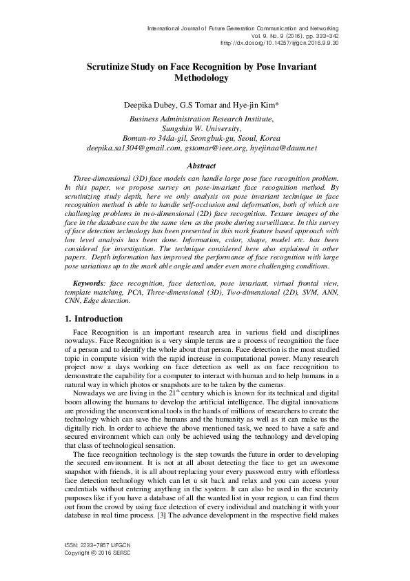 (PDF) Scrutinize Study on Face Recognition by Pose Invariant Methodology