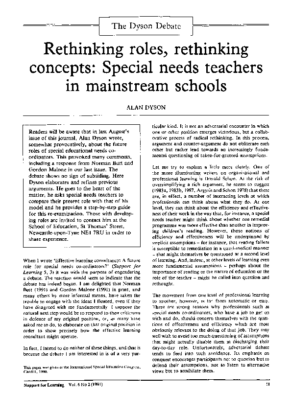 (PDF) Rethinking roles, rethinking concepts: Special needs teachers in ...