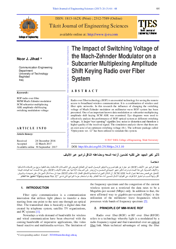 (PDF) The Impact of Switching Voltage of MachZehnder Modulator on