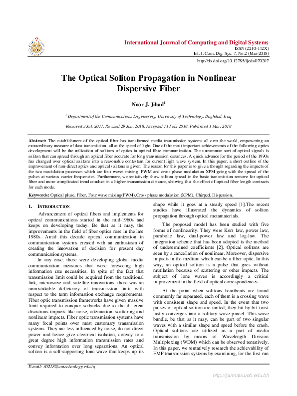 (PDF) The Optical Soliton Propagation in Nonlinear Dispersive Fiber