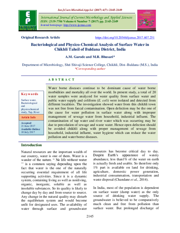 (PDF) Bacteriological and Physicochemical Analysis of Well Water from Villages in Edati, Niger