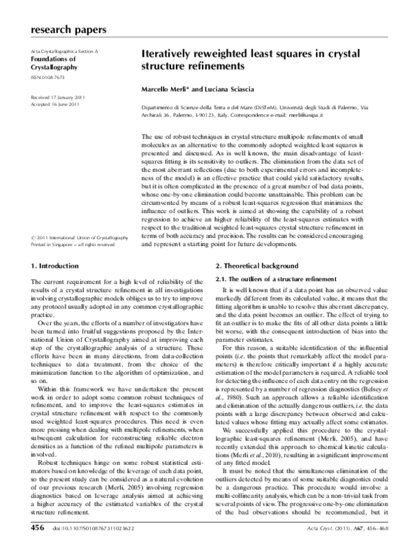 (PDF) Iteratively reweighted least squares in crystal structure refinements