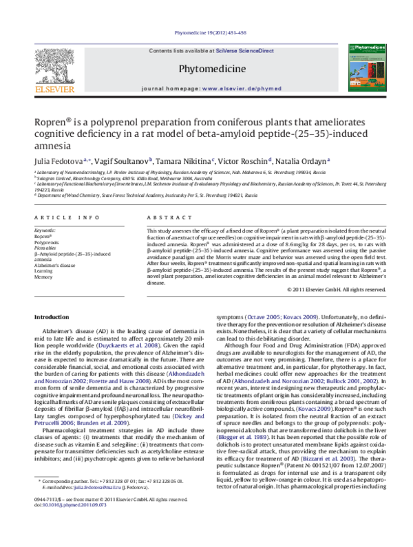 (PDF) Ropren® is a polyprenol preparation from coniferous plants that ...