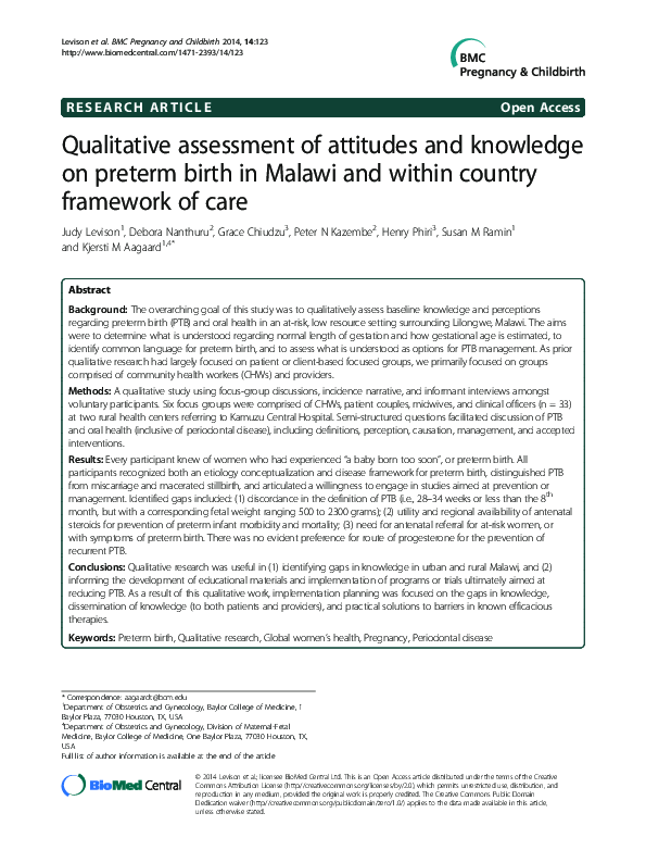 (PDF) Qualitative assessment of attitudes and knowledge on preterm ...