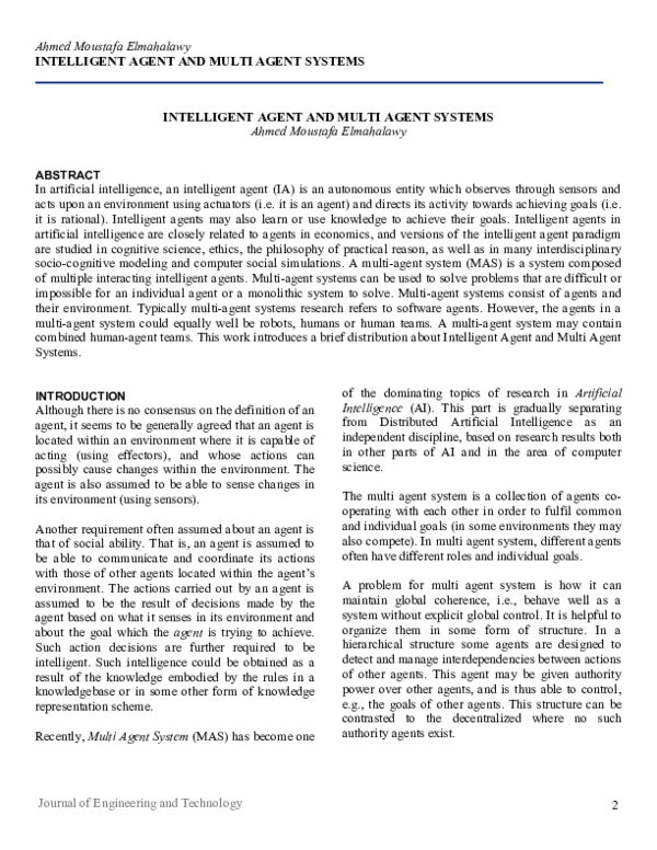 (PDF) Intelligent Agent and Multi Agent Systems