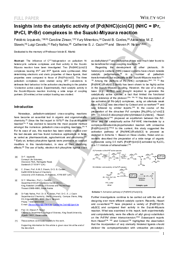 (PDF) Insights into the catalytic activity of [Pd(NHC)(cin)Cl] (NHC ...