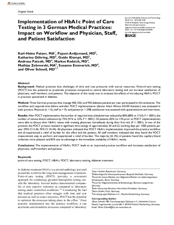 (PDF) Implementation of HbA1c Point of Care Testing in 3 German Medical ...