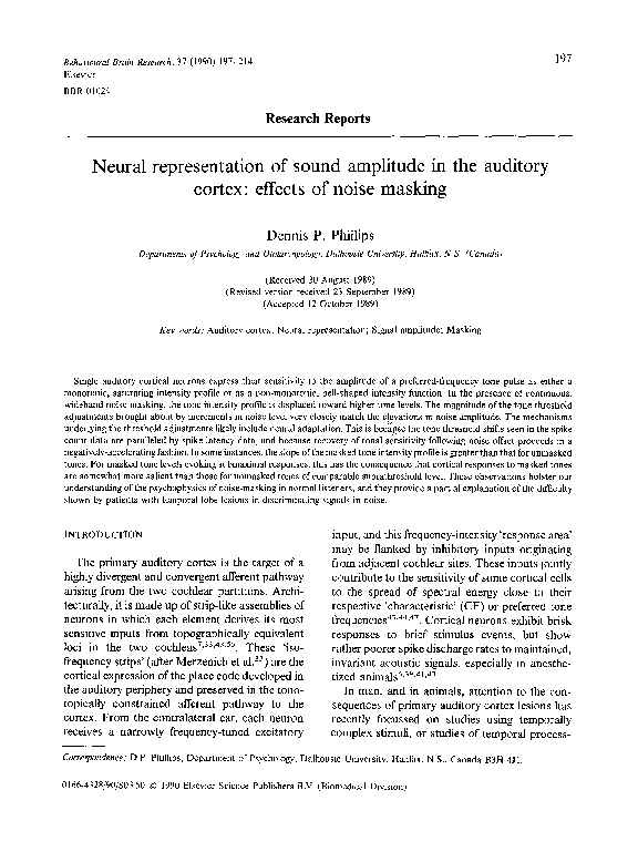 (PDF) Neural representation of sound amplitude in the auditory cortex ...