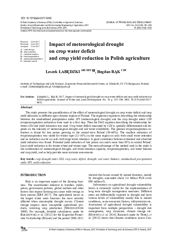 (PDF) Impact of meteorological drought on crop water deficit and crop ...