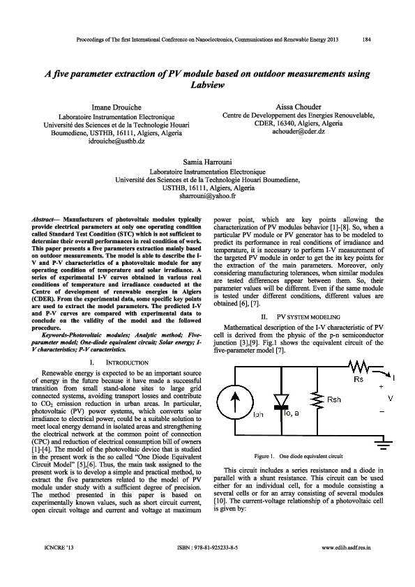 (PDF) A Five Parameter Extraction of PV Module Based on Outdoor ...