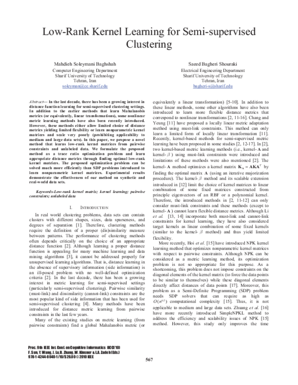 Low-rank kernel learning for semi-supervised clustering