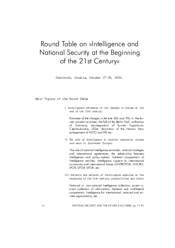 (PDF) Intelligence and National Security at the Beginning of the 21st ...
