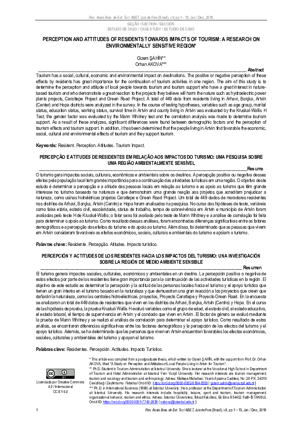 (PDF) Perception and Attitudes of Residents Towards Impacts of Tourism ...