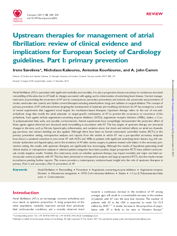 (PDF) Upstream therapies for management of atrial fibrillation: review ...