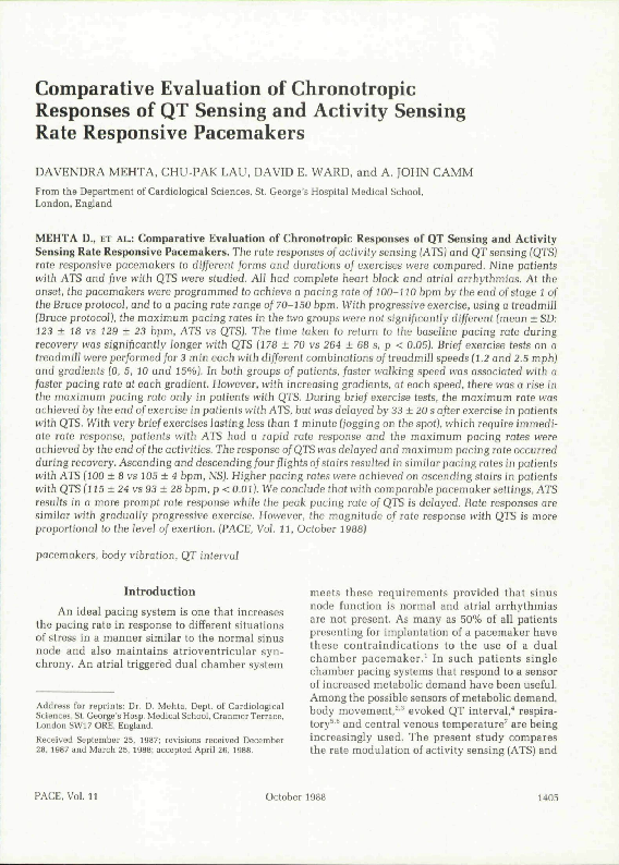 (PDF) Comparative Evaluation of Chronotropic Responses of QT Sensing ...