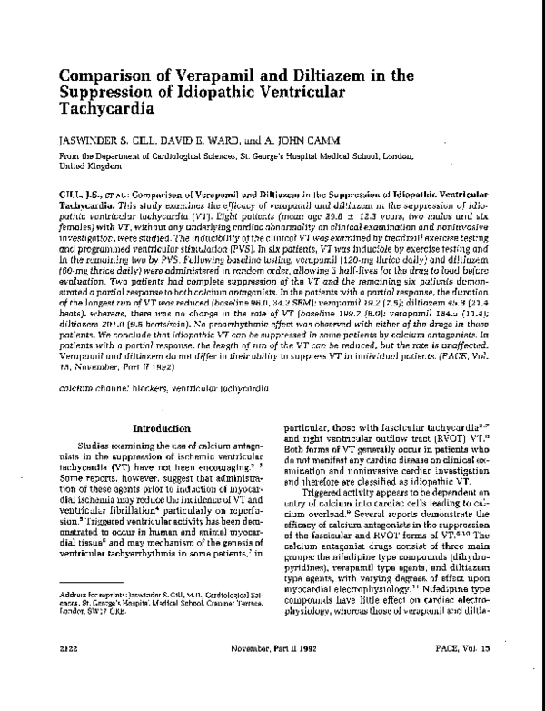(PDF) Comparison of Verapamil and Diltiazem in the Suppression of
