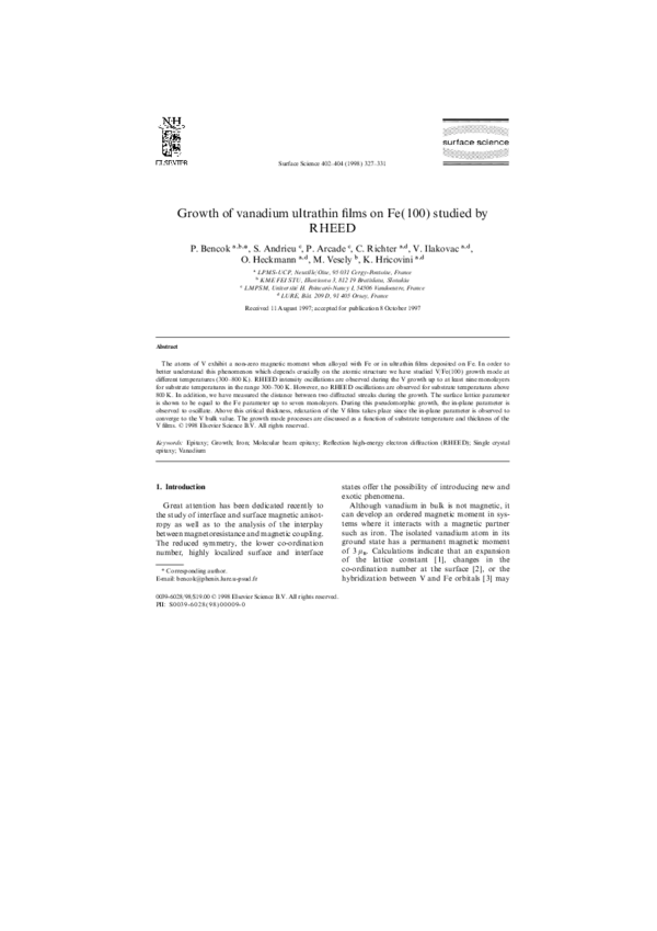 (PDF) Growth of vanadium ultrathin films on Fe(100) studied by RHEED