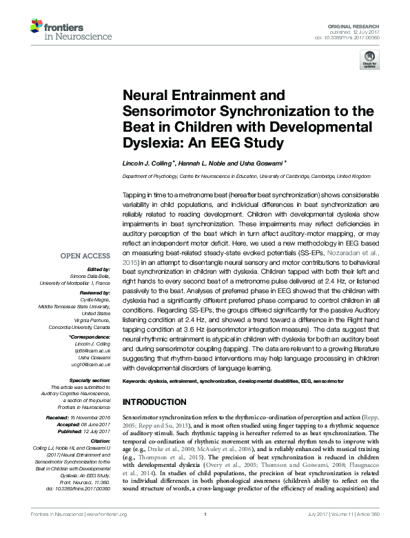 (PDF) Neural Entrainment and Sensorimotor Synchronization to the Beat ...