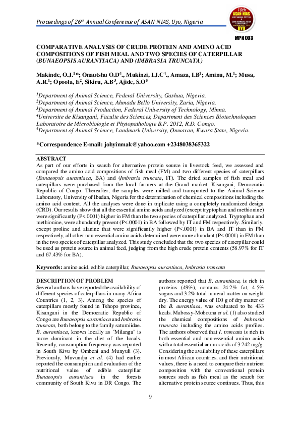 (PDF) COMPARATIVE ANALYSIS OF CRUDE PROTEIN AND AMINO ACID COMPOSITIONS ...