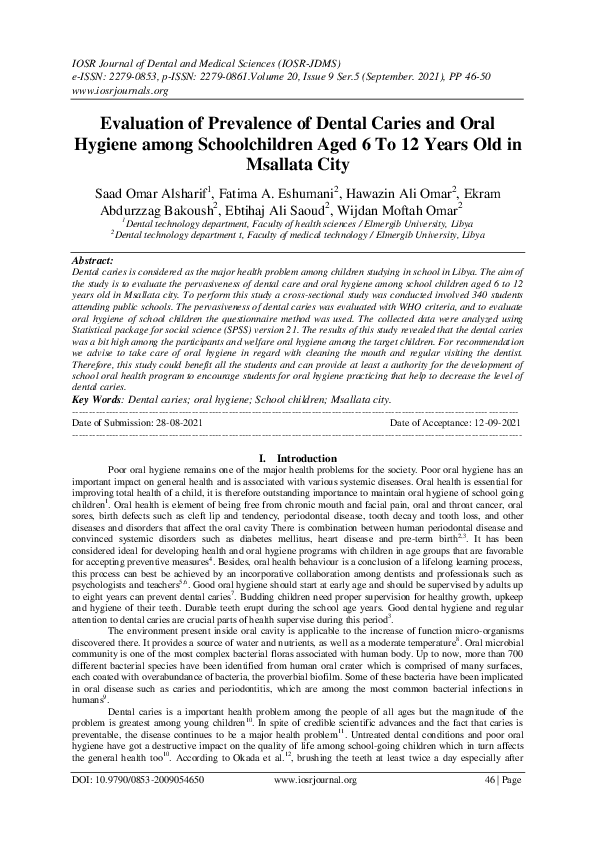 (PDF) Evaluation of Prevalence of Dental Caries and Oral Hygiene among ...