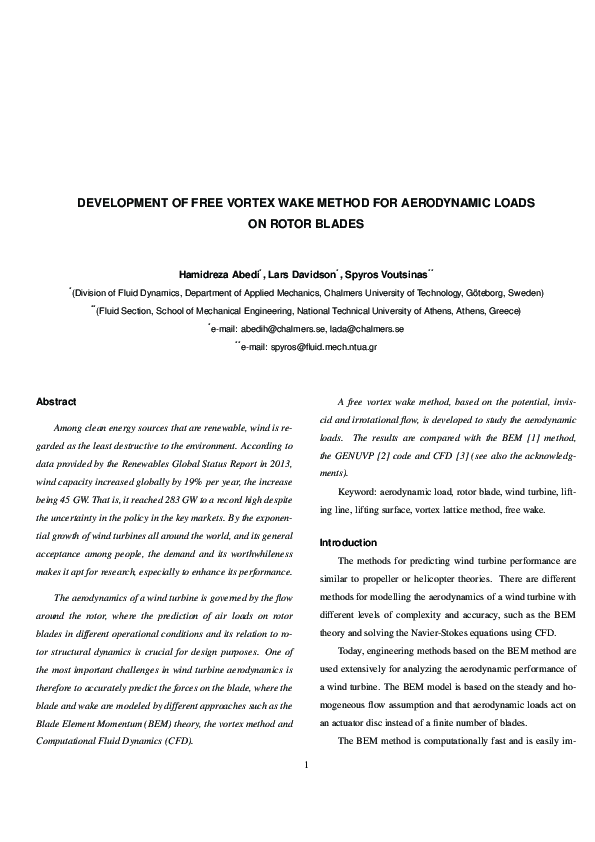 (PDF) Development of Free Vortex Wake Method for Aerodynamic Loads on ...