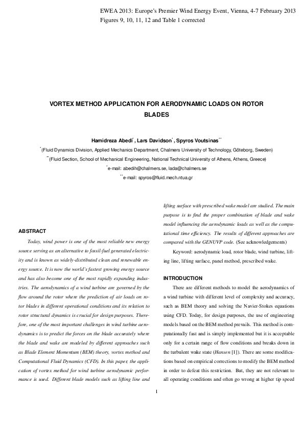 (PDF) Vortex Method Application for Aerodynamic Loads on Rotor Blades