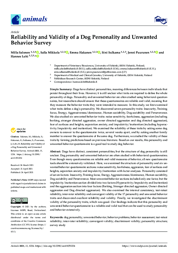 (PDF) Reliability and Validity of a Dog Personality and Unwanted ...