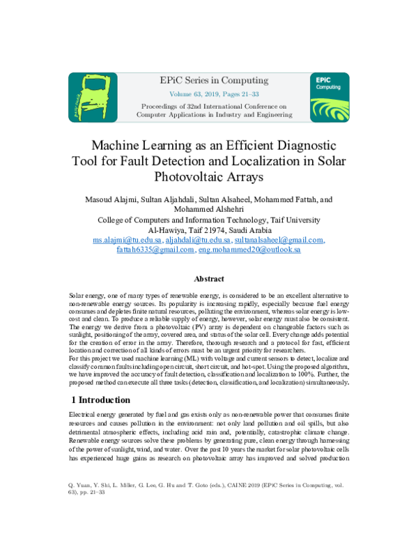 (PDF) Machine Learning as an Efficient Diagnostic Tool for Fault ...
