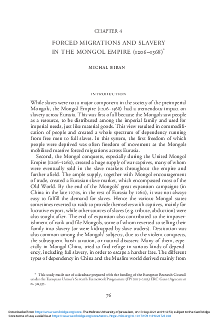 Biran 2021 forced migrations and slavery in the mongol empire 12061368