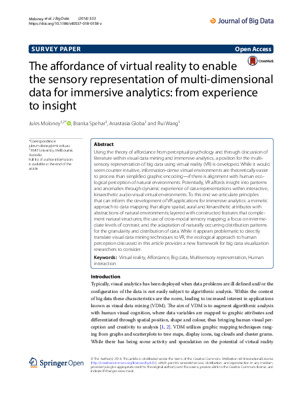(PDF) The affordance of virtual reality to enable the sensory ...