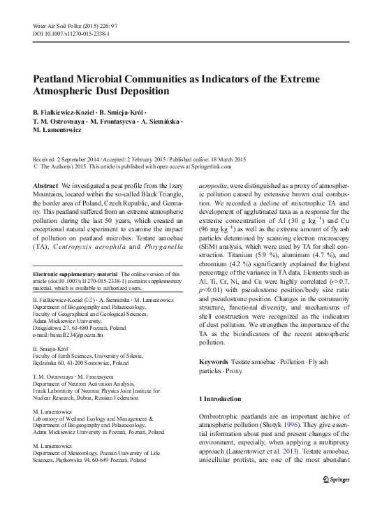 (PDF) Peatland Microbial Communities as Indicators of the Extreme ...