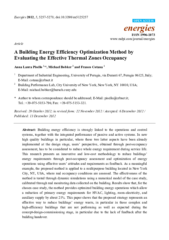 (PDF) A Building Energy Efficiency Optimization Method by Evaluating ...