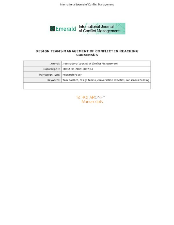 (PDF) Design teams management of conflict in reaching consensus
