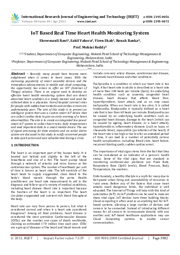 (PDF) IRJET- IoT Based Real Time Heart Health Monitoring System