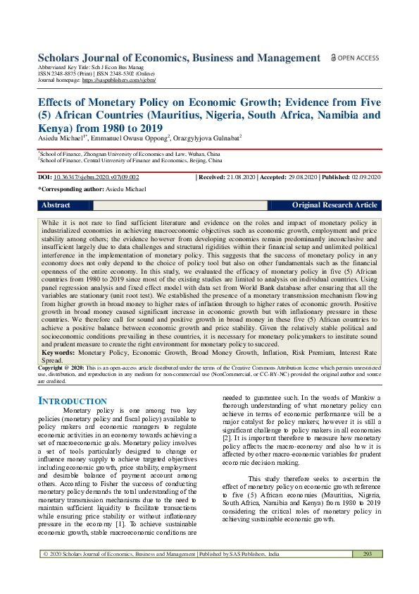 (PDF) Effects of Monetary Policy on Economic Growth; Evidence from Five ...