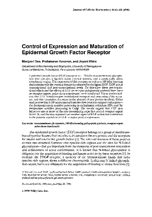 (PDF) Control of expression and maturation of epidermal growth factor ...