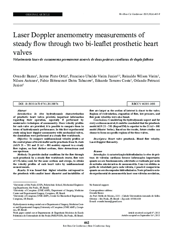 (PDF) Laser Doppler anemometry measurements of steady flow through two