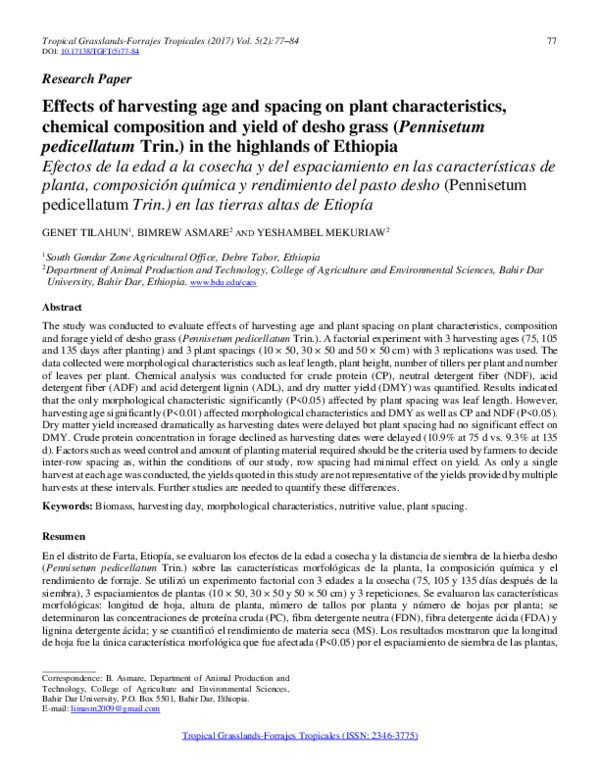 (PDF) Effects of harvesting age and spacing on plant characteristics ...