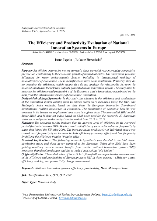 (PDF) The Efficiency and Productivity Evaluation of National Innovation ...