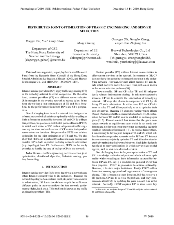 (PDF) Distributed joint optimization of traffic engineering and server ...