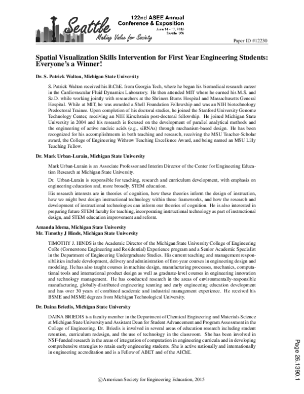 (PDF) Spatial Visualization Skills Intervention for First-year ...