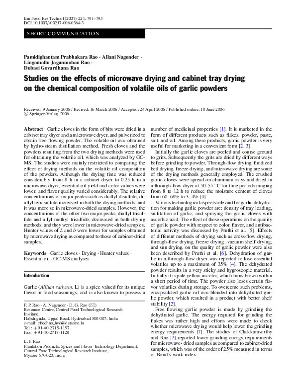 (PDF) Studies on the effects of microwave drying and cabinet tray ...