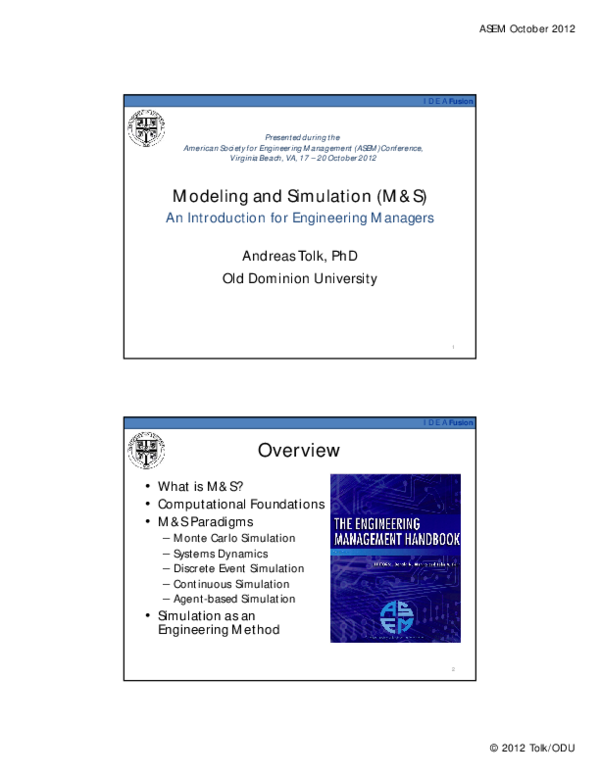 (PDF) Modeling and Simulation (M&S) An Introduction for Engineering ...