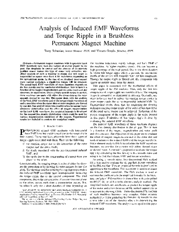 (PDF) Analysis of induced EMF waveforms and torque ripple in a ...