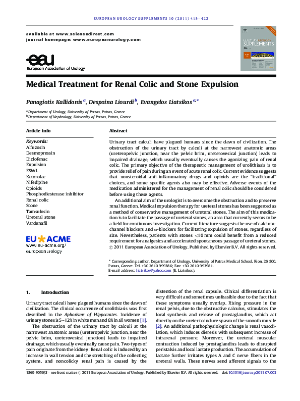 (PDF) Medical Treatment for Renal Colic and Stone Expulsion