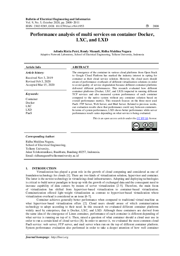 (PDF) Performance analysis of multi services on container Docker, LXC ...